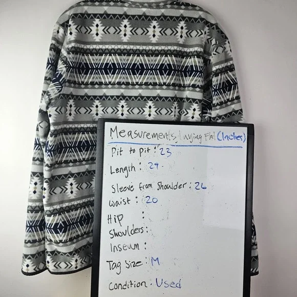 Eddie Bauer Mens M Pullover Fleece Aztec White Blue Gray Crew‎ Neck Soft LS Warm - Picture 3 of 8